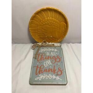Thanksgiving Turkey Plate + Home Decor Hanging Sign Give Thanks